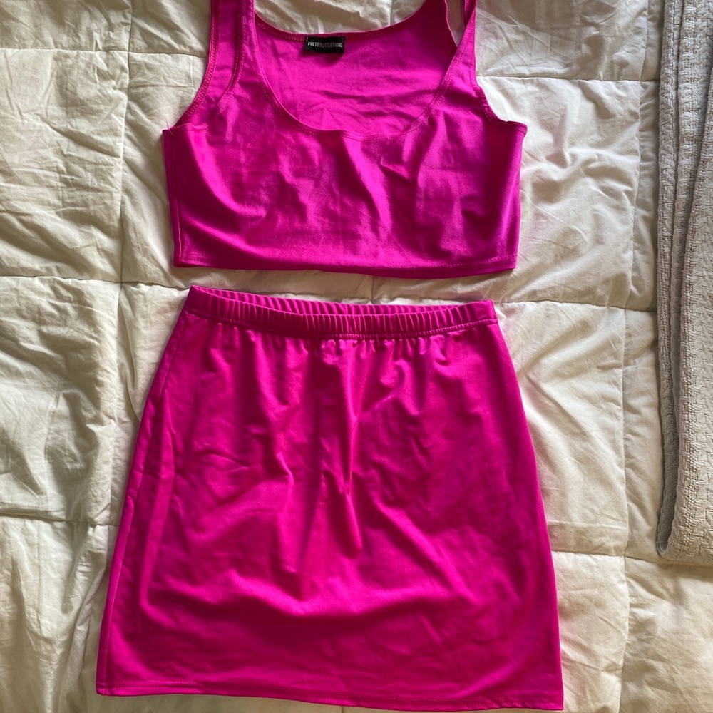 hot pink pretty little thing skirt set